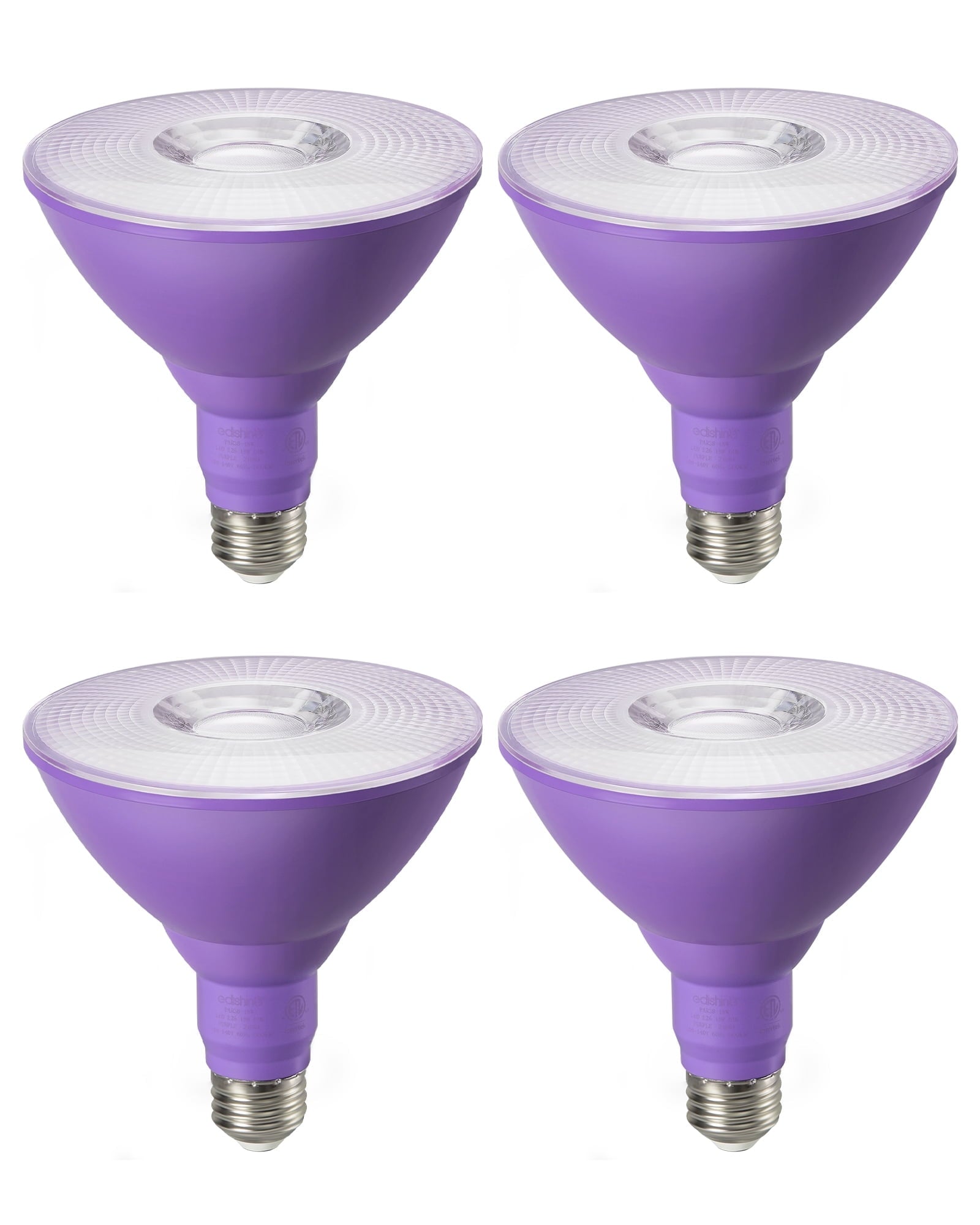 EDISHINE 4 Pack LED Par38 Outdoor Flood Purple Light Bulbs, 18W (120W Equivalent), Dimmable, E26 Base Purple LED Lights, Party Decortion