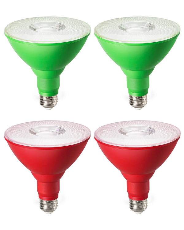 EDISHINE 4 Pack LED Par38 Red Green Outdoor Christmas Flood Light Bulbs, 18W Equivalent 120W, Dimmable, E26 Base LED Par38 Green Red Light Bulb for Decor, Holiday Lighting
