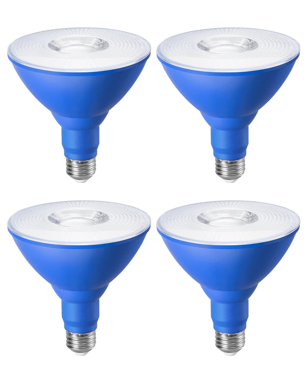 EDISHINE 4 Pack PAR38 Blue LED Flood Light Bulbs Outdoor, Dimmable Blue LED Light Bulb, 18W(120W Equivalent), Light Bulb for Halloween Decorations, Christmas Decor, E26 Base, ETL Listed