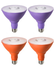 EDISHINE 4 Pack Halloween PAR38 Purple & Orange LED Flood Light Bulbs Outdoor, Dimmable, Purple Orange LED Light Bulb, 18W(120W Equivalent), Light Bulb for Halloween Decorations, E26 Base, ETL Listed