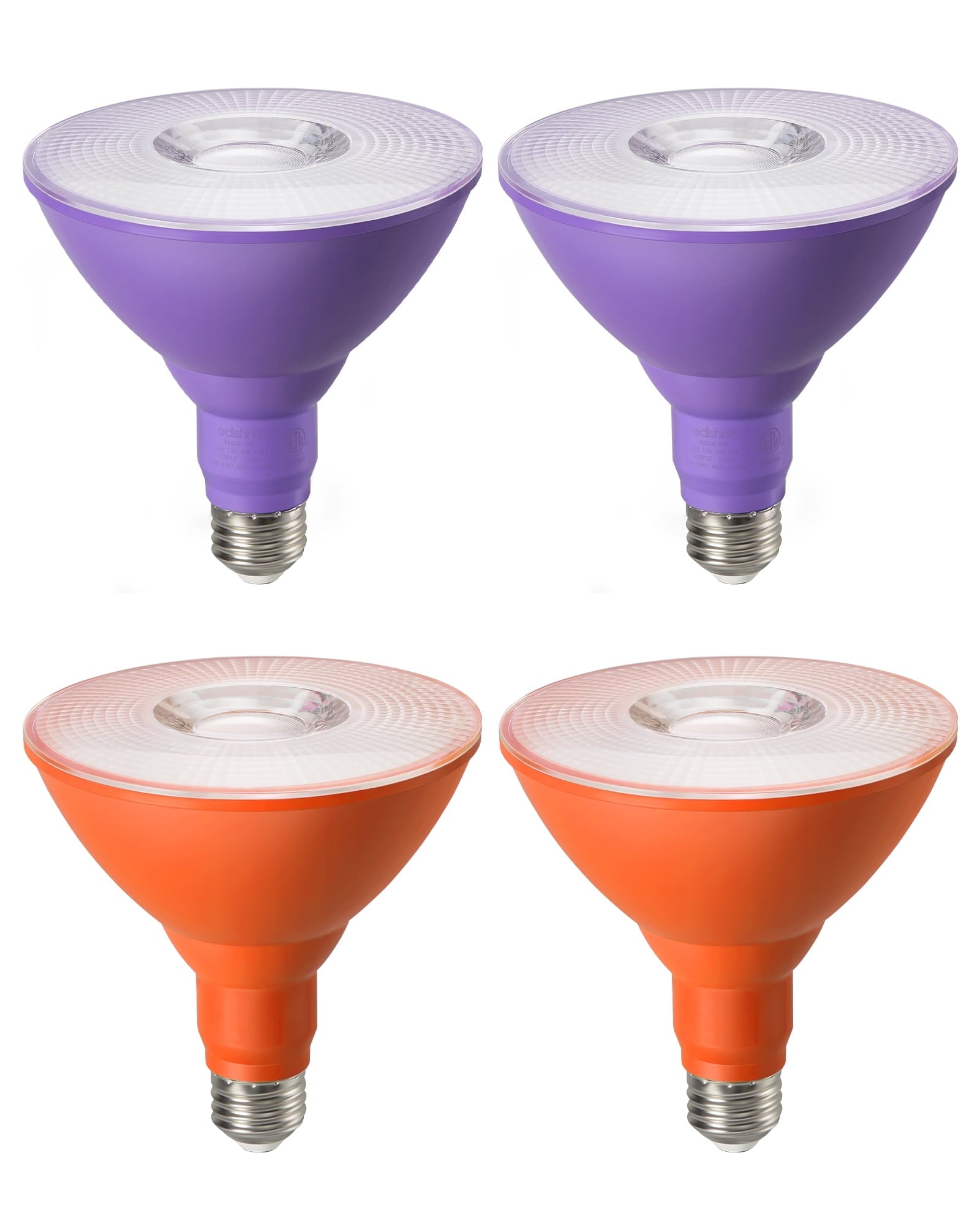 EDISHINE 4 Pack Halloween PAR38 Purple & Orange LED Flood Light Bulbs Outdoor, Dimmable, Purple Orange LED Light Bulb, 18W(120W Equivalent), Light Bulb for Halloween Decorations, E26 Base, ETL Listed