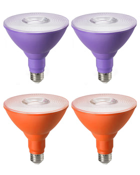 EDISHINE 4 Pack Halloween PAR38 Purple & Orange LED Flood Light Bulbs Outdoor, Dimmable, Purple Orange LED Light Bulb, 18W(120W Equivalent), Light Bulb for Halloween Decorations, E26 Base, ETL Listed-EDISHINE