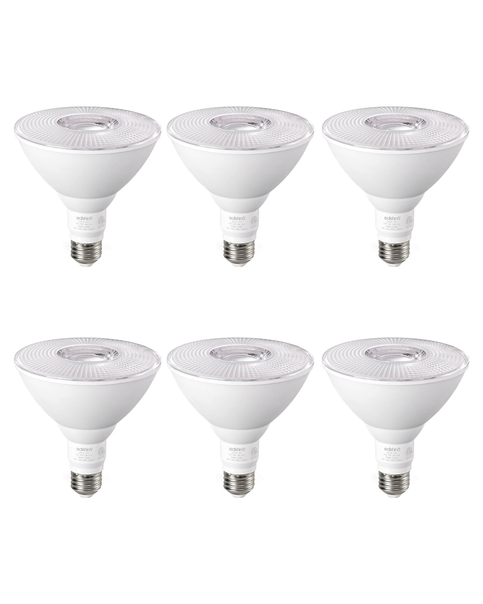 EDISHINE 6 Pack LED Par38 Outdoor Flood Light Bulbs, 18W (120W Equivalent), 3000K Soft White, Dimmable Waterproof Flood Light Bulbs, E26 Base, 1800 Lumen for Yard Porch Driveway, ETL Listed