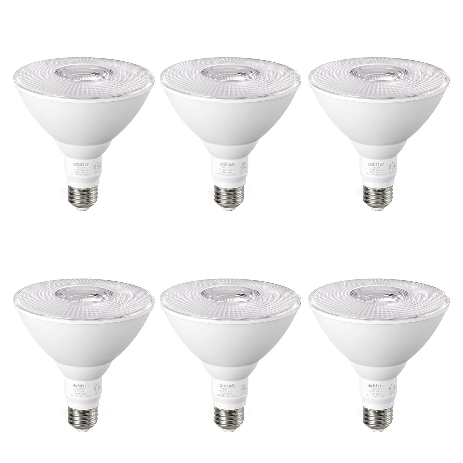 EDISHINE 6 Pack LED Par38 Outdoor Flood Light Bulbs, 18W (120W Equivalent), 3000K Soft White, Dimmable Waterproof Flood Light Bulbs, E26 Base, 1800 Lumen for Yard Porch Driveway, ETL Listed - HLBP38K