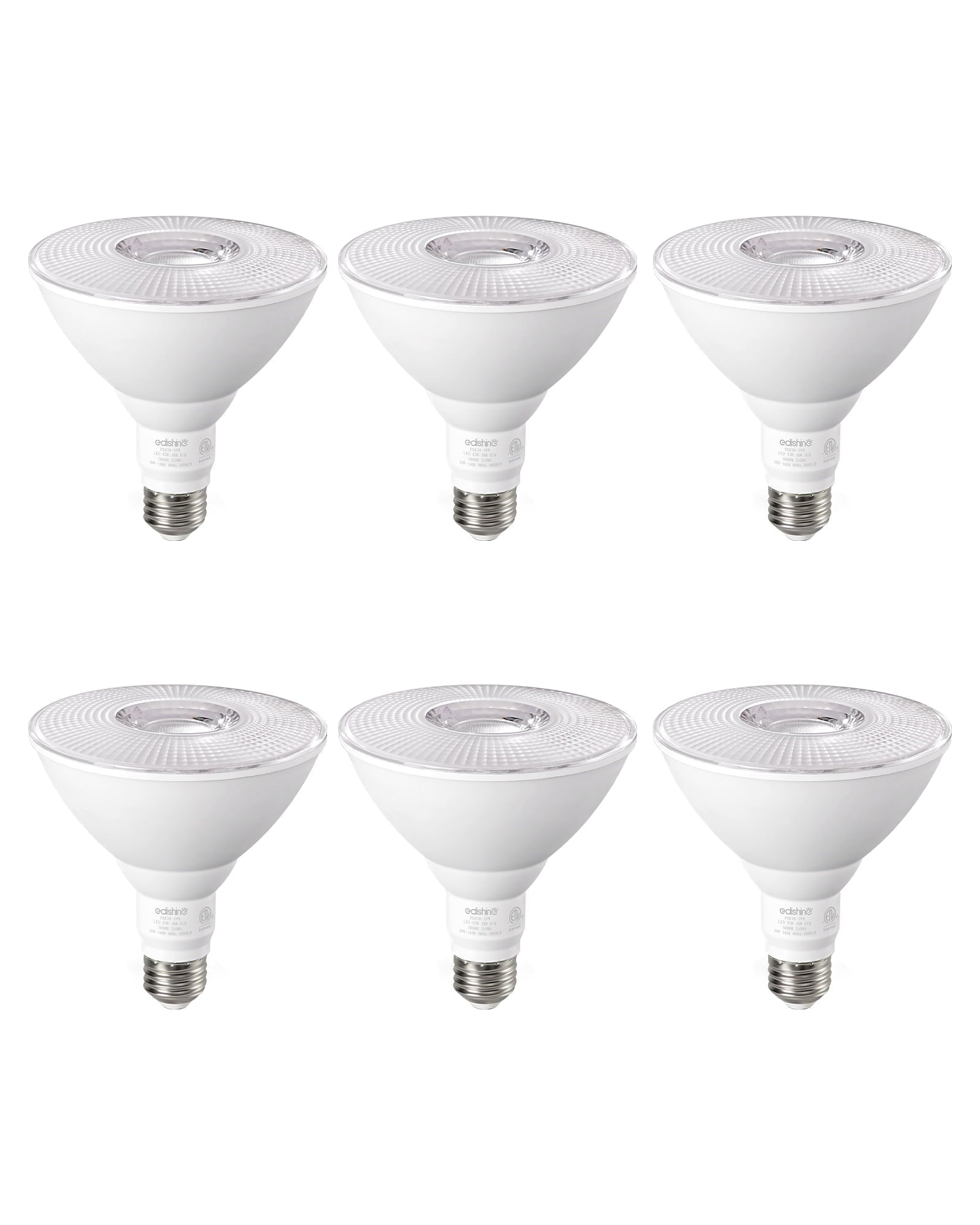 EDISHINE 6 Pack LED Par38 Outdoor Flood Light Bulbs, 18W (120W Equivalent), 5000K Daylight, Dimmable, Waterproof, E26 Base, 1800 Lumen for Yard Porch Driveway