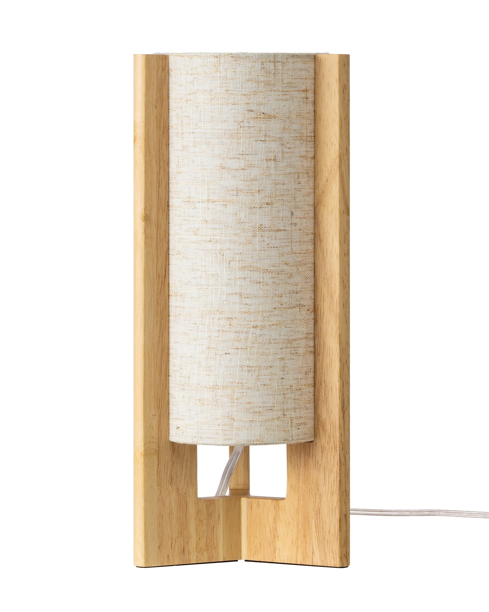 EDISHINE Table Lamp with Linen Shade, Modern Bedside Lamp for Livng Room, Wooden Nightstand Light, E26 Base (Bulbs Not Included), Natural Wood Color