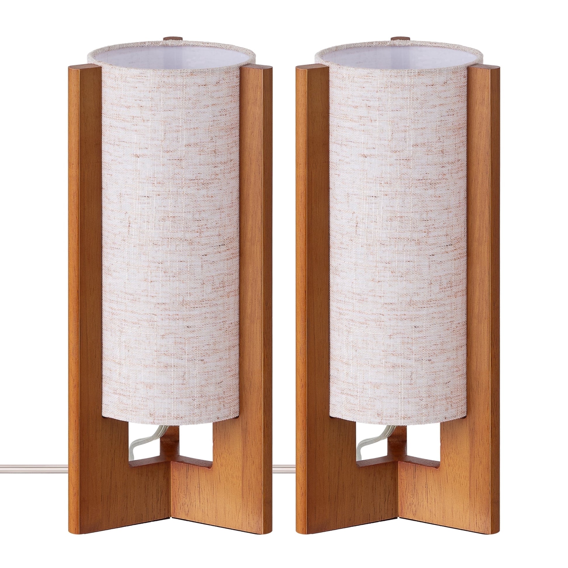 EDISHINE 2-Piece Modern Lamp Set, Table Lamp with White Linen Shade, Bedside Lamp for Living Room, Rosewood Nightstand Lamp, E26 Base (Bulbs Not Included)