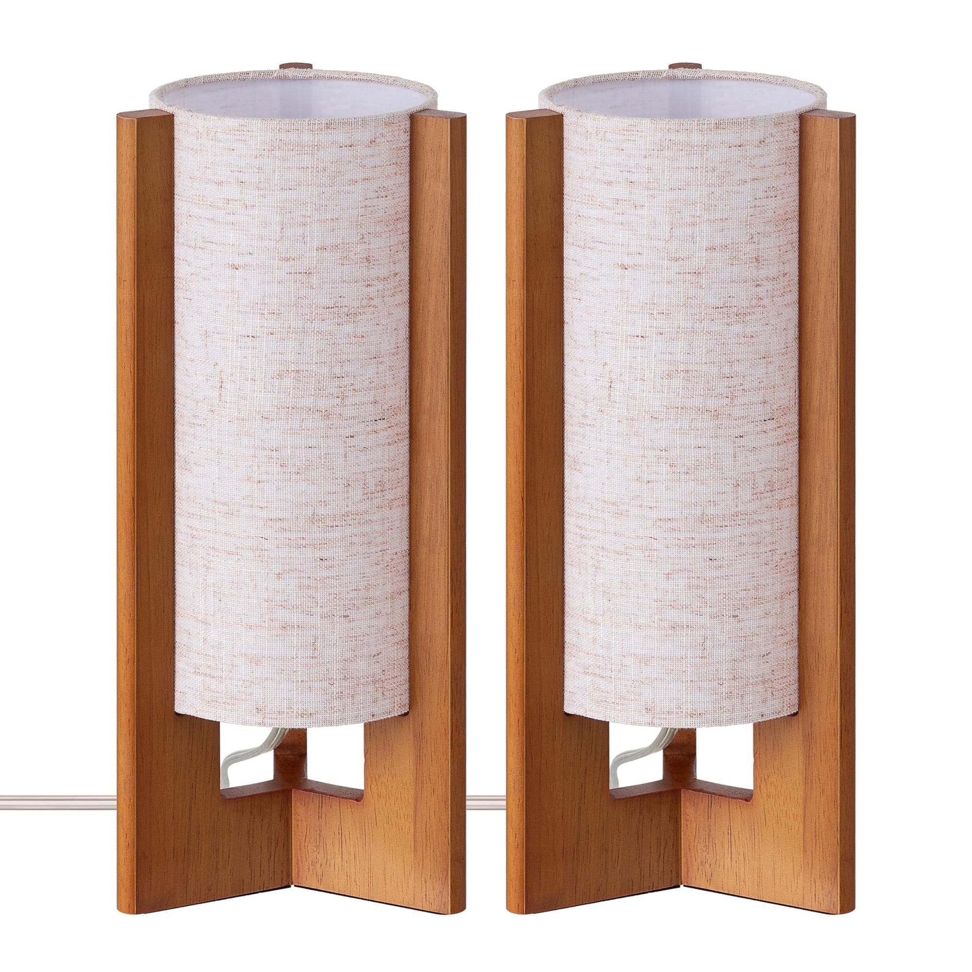 EDISHINE 2-Piece Modern Lamp Set, Table Lamp with White Linen Shade, Bedside Lamp for Living Room, Rosewood Nightstand Lamp, E26 Base (Bulbs Not Included)