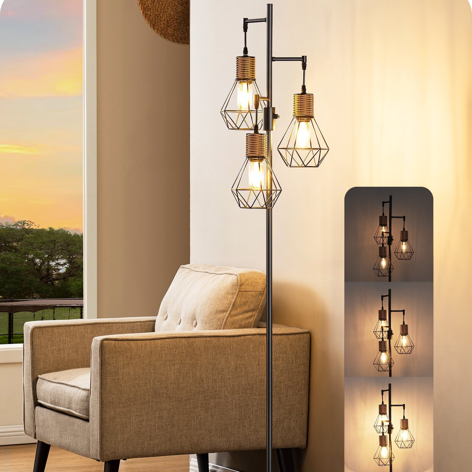 Dimmable Industrial Rattan Floor Lamps for Living Room