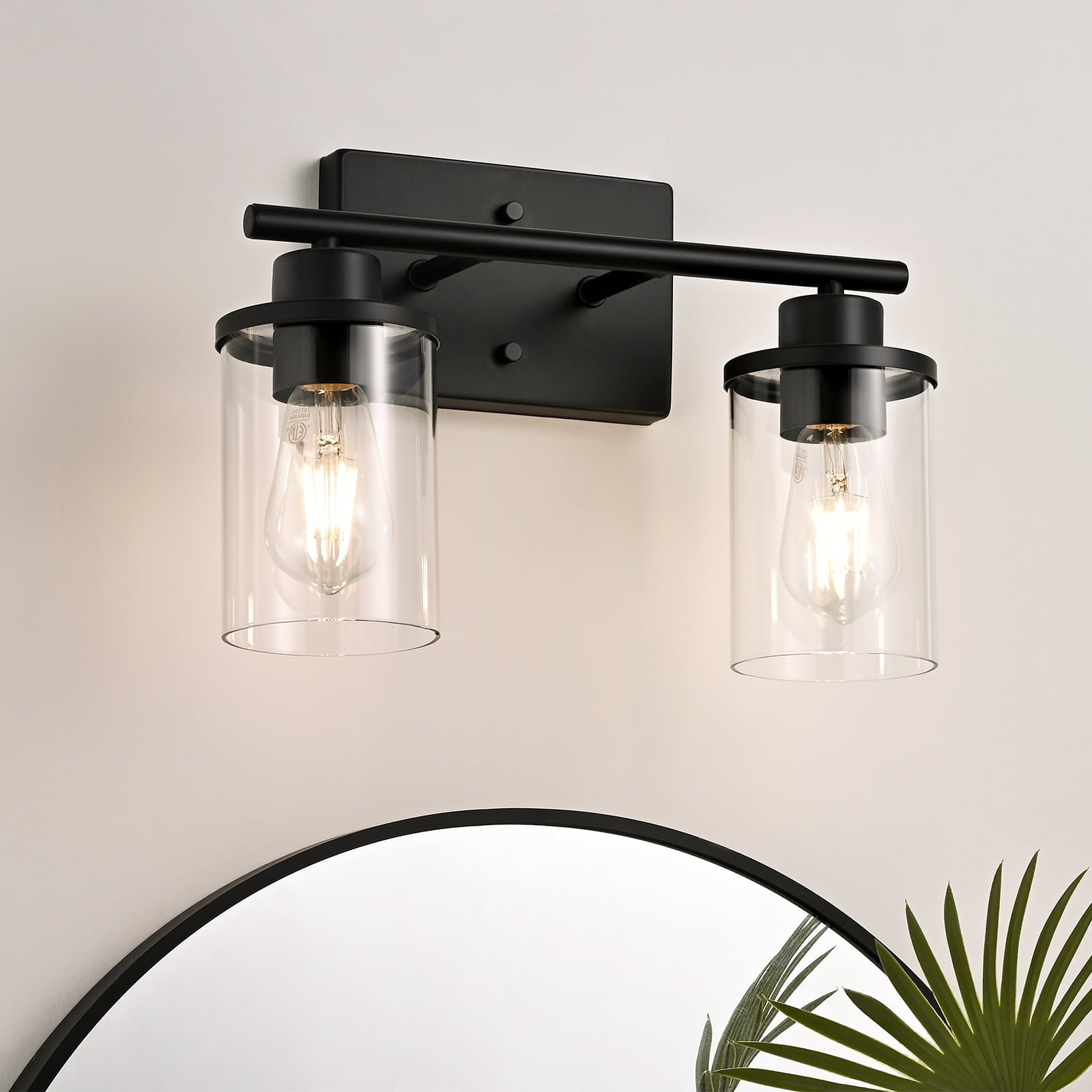 EDISHINE Modern 2-Light Black Bathroom Vanity Lights over Mirror for Bathroom, Vanity Table, E26 Bulb Base