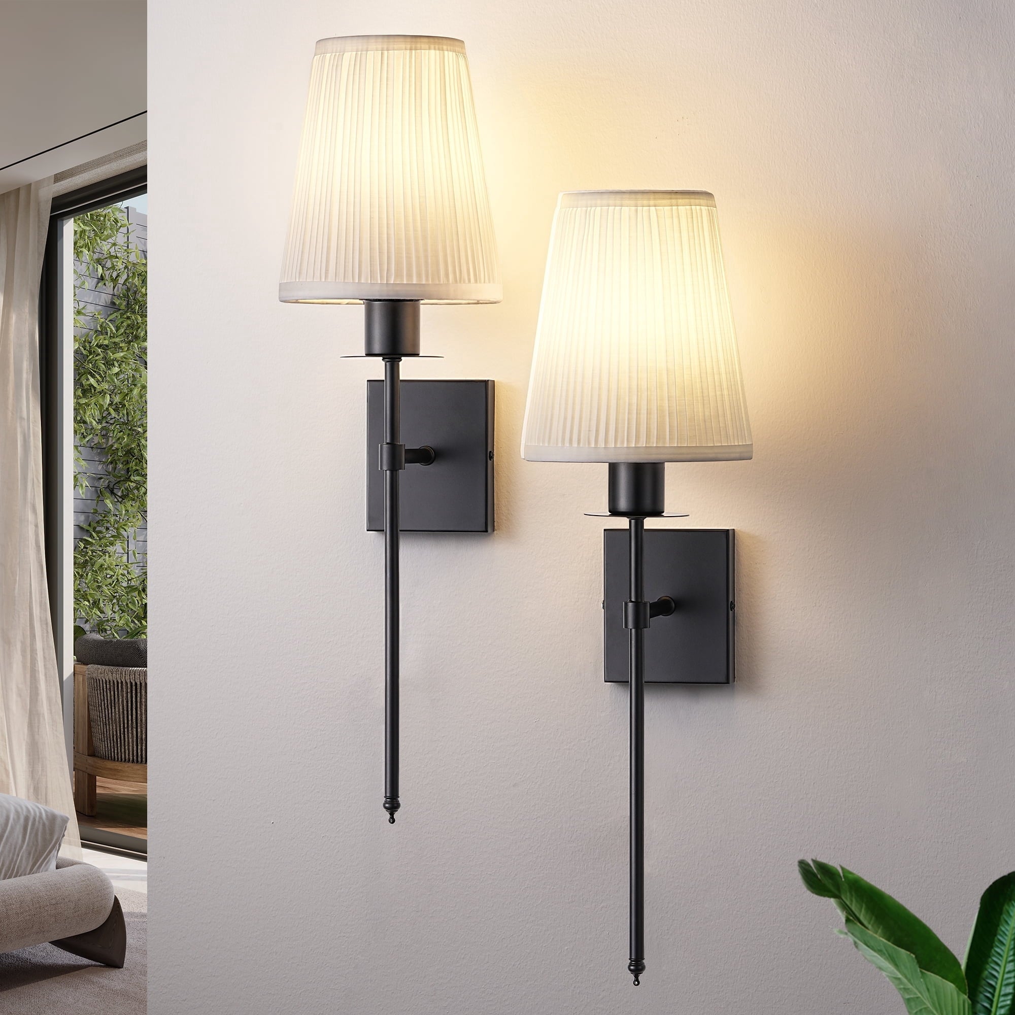 EDISHINE Set of 2 Dimmable Indoor Wall Sconces With Remote Control, Modern Wall Lights for Bedroom Living Room, Bulbs Included