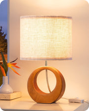 EDISHINE Small Table Lamp, Wood Nightstand Lamp with Beige Linen Lampshade & ON-Off Switch, E26 Base, Boho Bedside Lamp for Living Room, Bedroom, Dark Pearwood