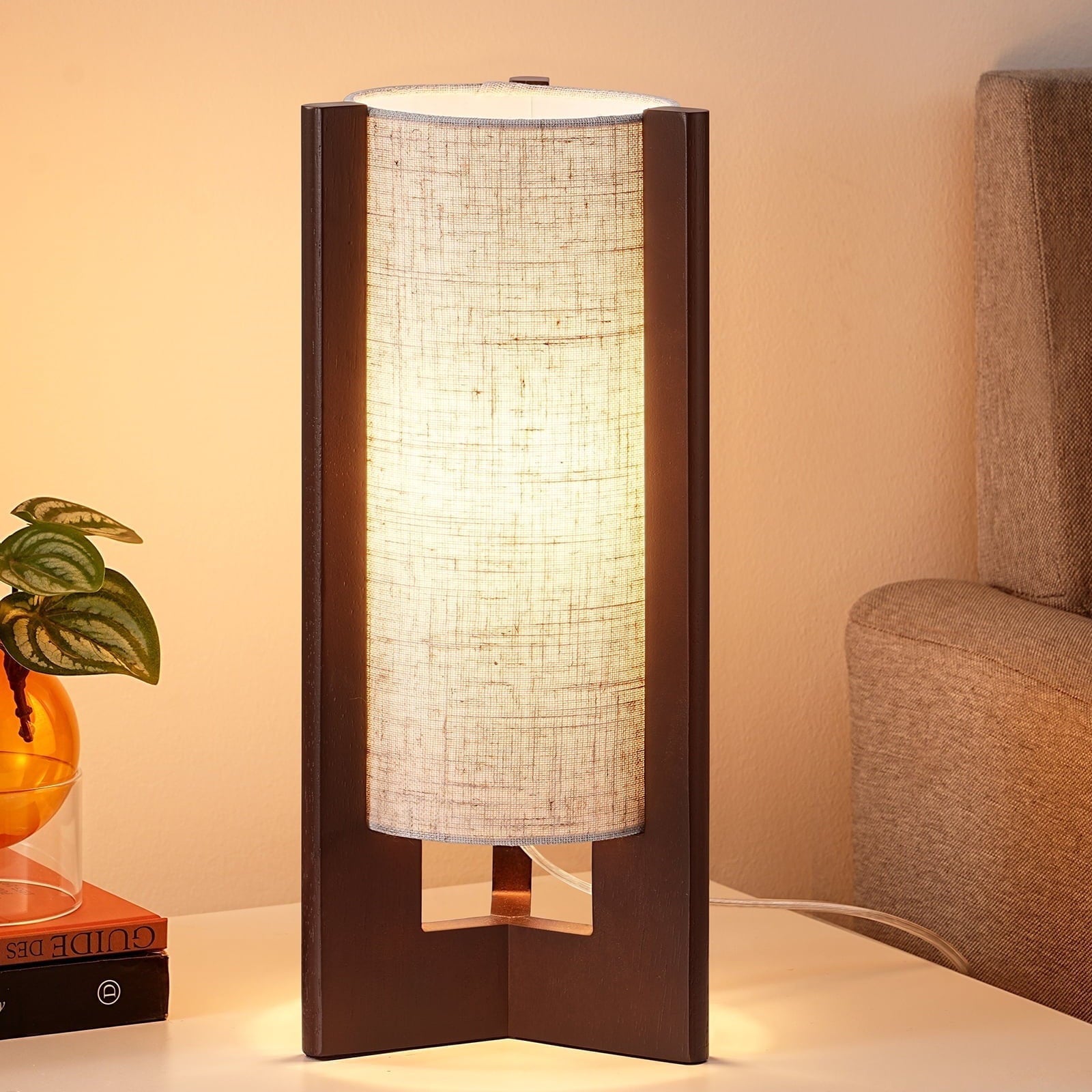 Wood Body Linen ShadeTable Lamp