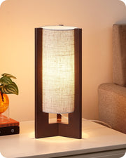 EDISHINE Table Lamp for Living Room Bedroom Wood Body Linen Shade E26 Base