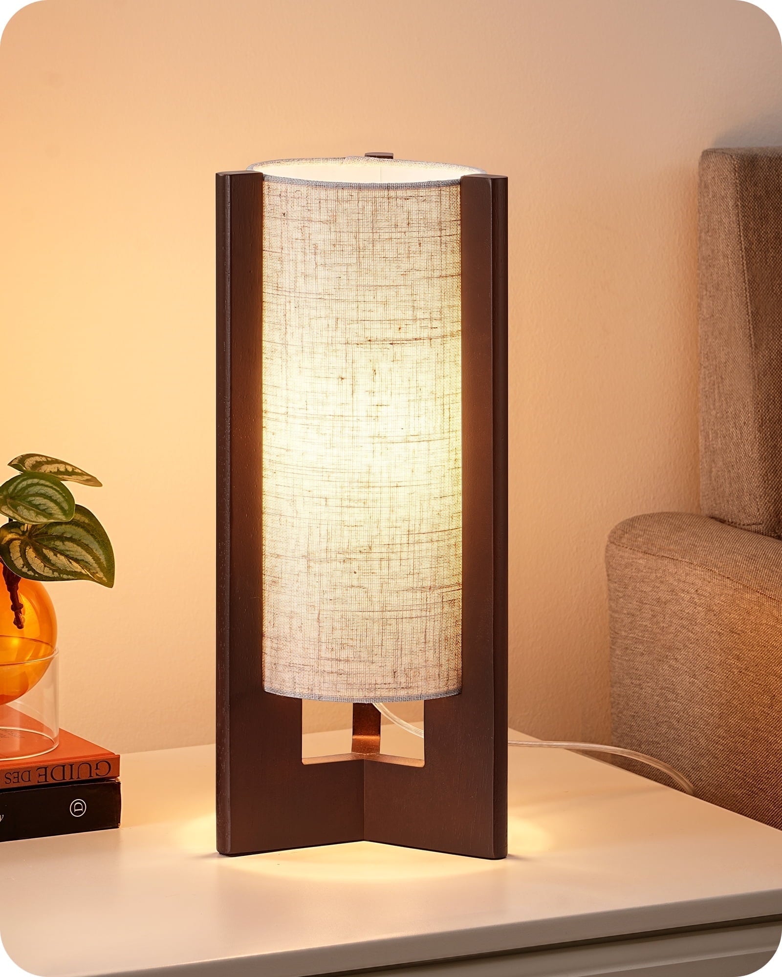 EDISHINE Table Lamp for Living Room Bedroom Wood Body Linen Shade E26 Base