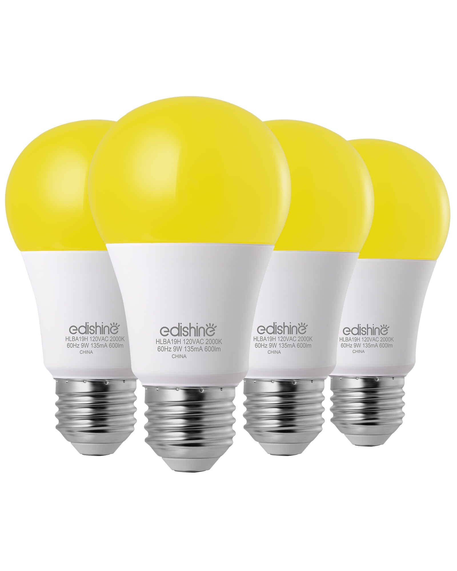 EDISHINE Yellow Amber Outdoor Light Bulbs Dusk to Dawn, Bug Light Dual Sensor A19 LED Bulbs 9W (60 Watt Equivalent) 600LM 2000K E26 Base 4-Pack