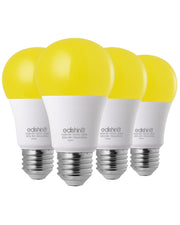 EDISHINE Yellow Amber Outdoor Light Bulbs Dusk to Dawn, Bug Light Dual Sensor A19 LED Bulbs 9W (60 Watt Equivalent) 600LM 2000K E26 Base 4-Pack