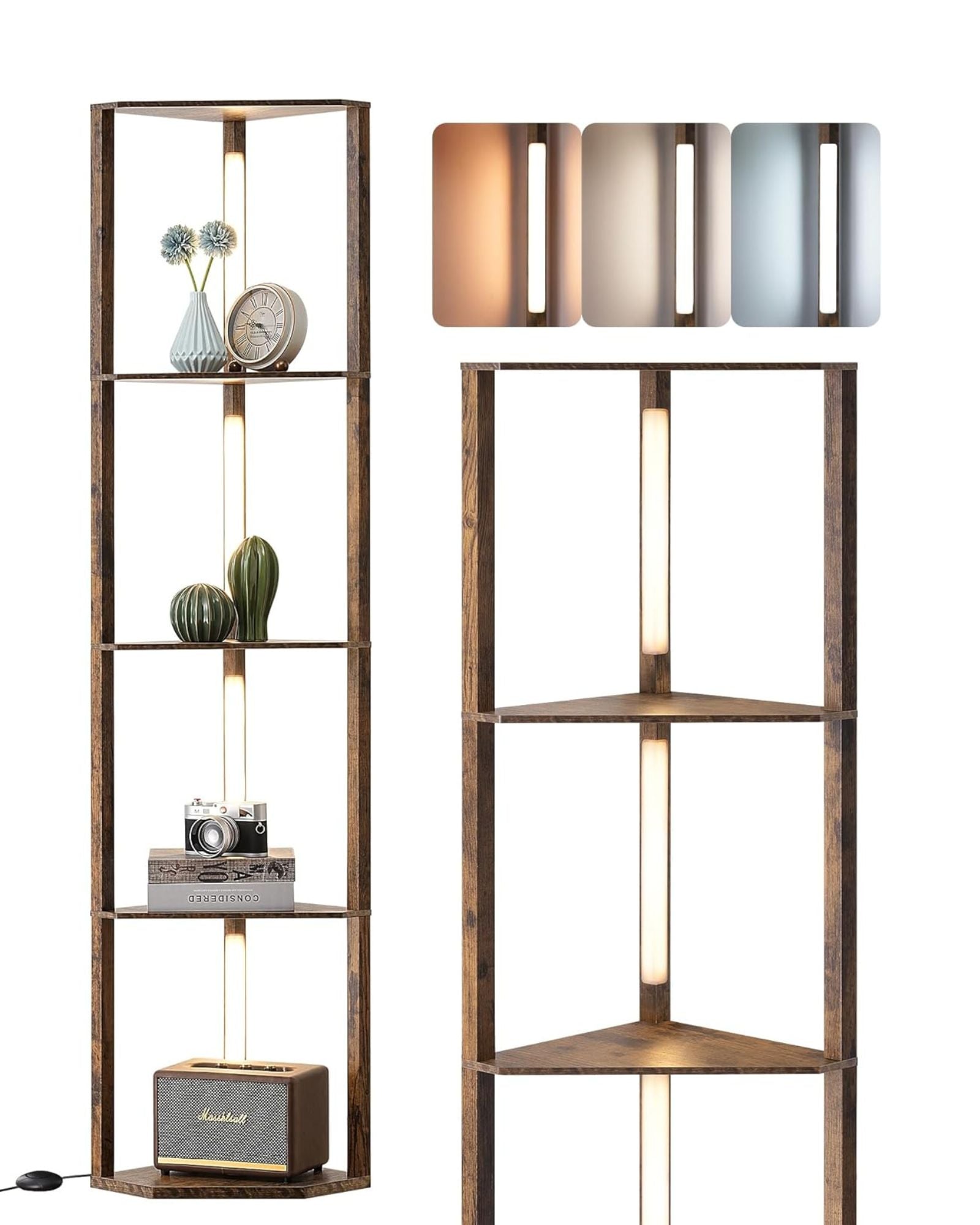 EDISHINE Modern Dimmable LED Corner Shelf Floor Lamp with Shelves