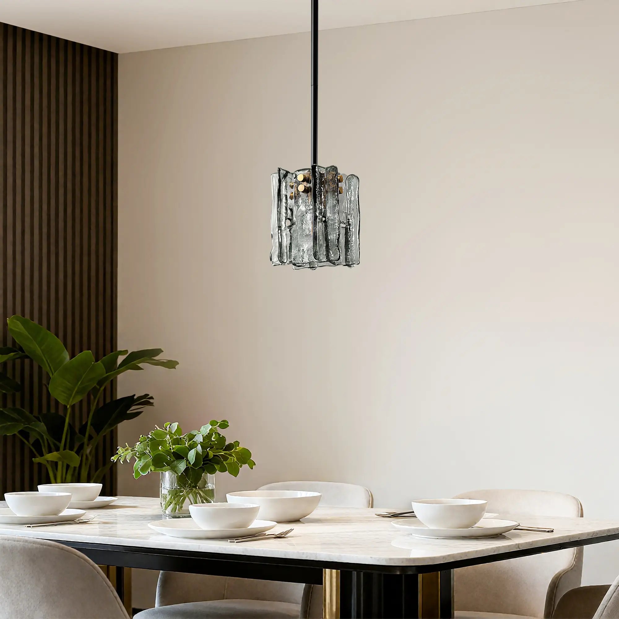 Grey Glass Ripple Pendant Light  (5")