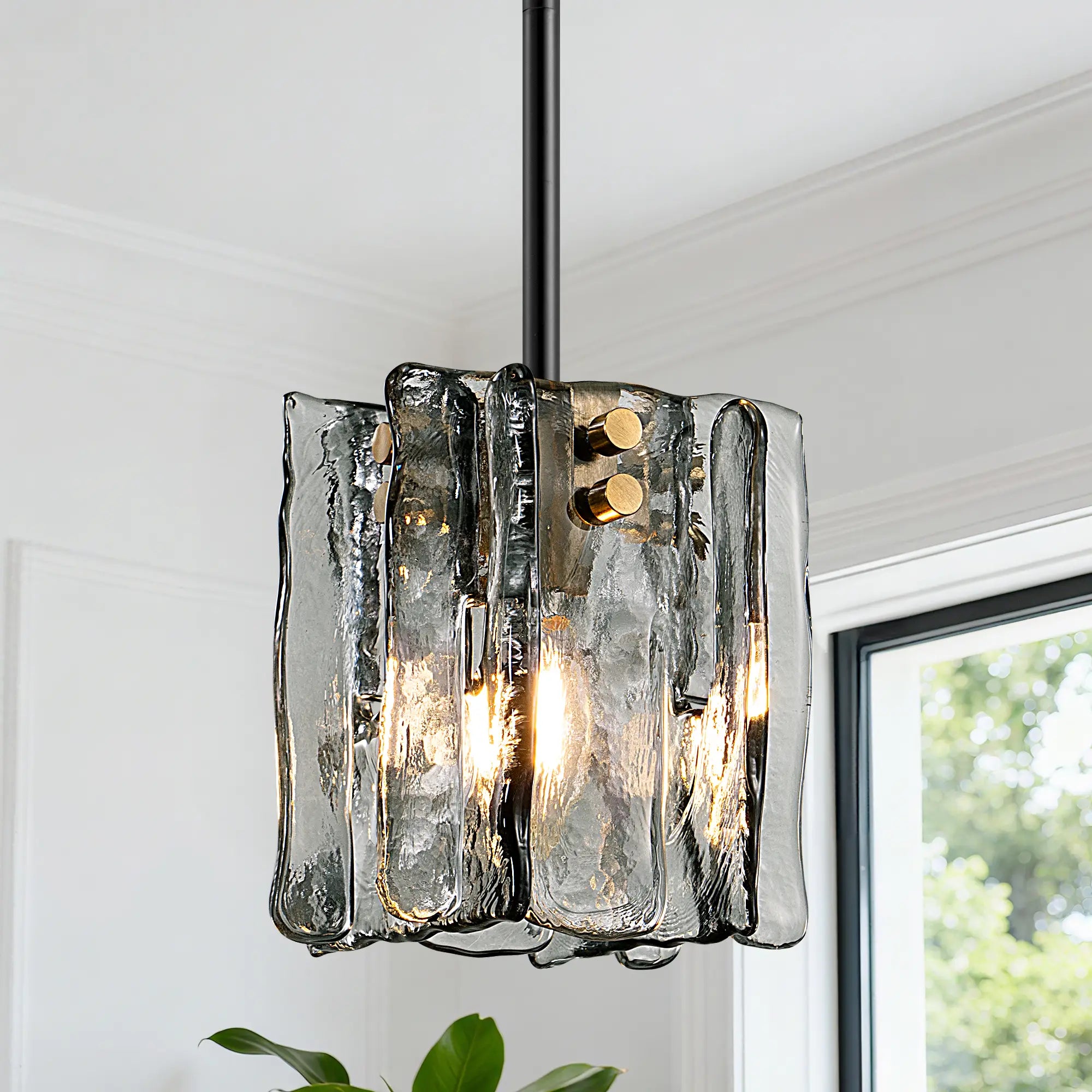 Grey Glass Ripple Pendant Light  (5")