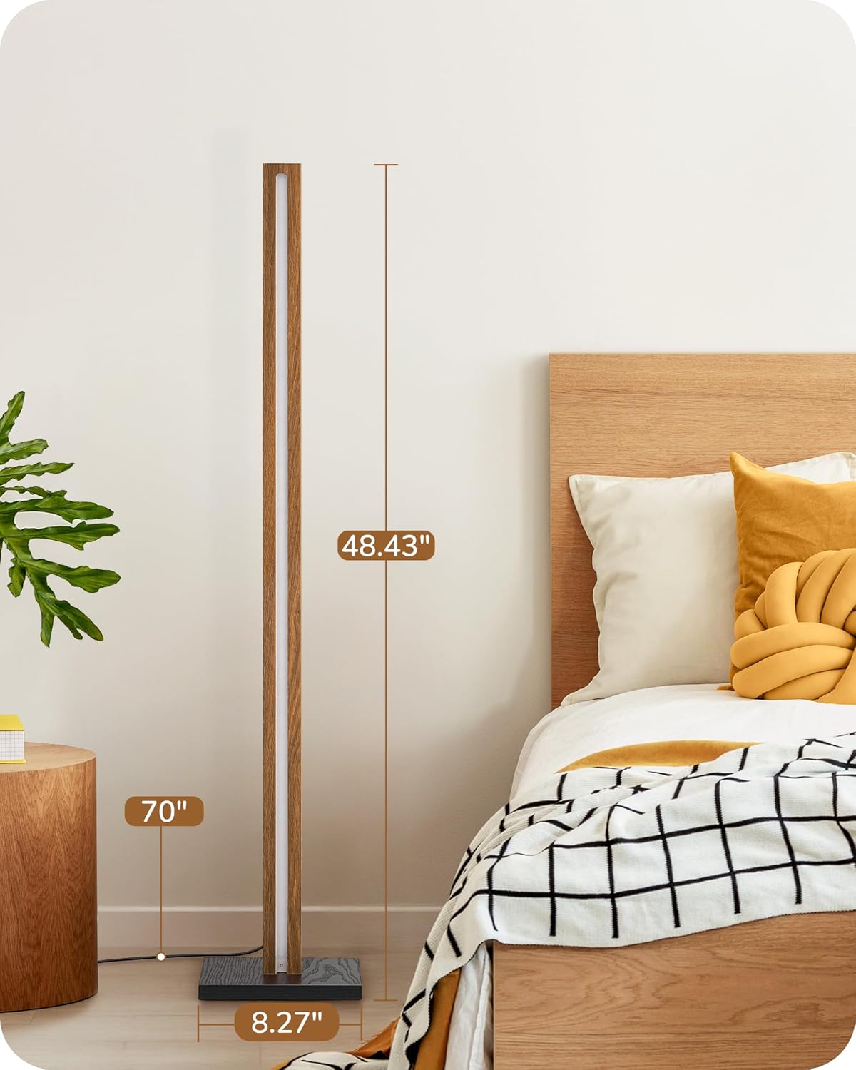 Minimalist Wooden Dimmable LED Corner Floor Lamp with Remote Control