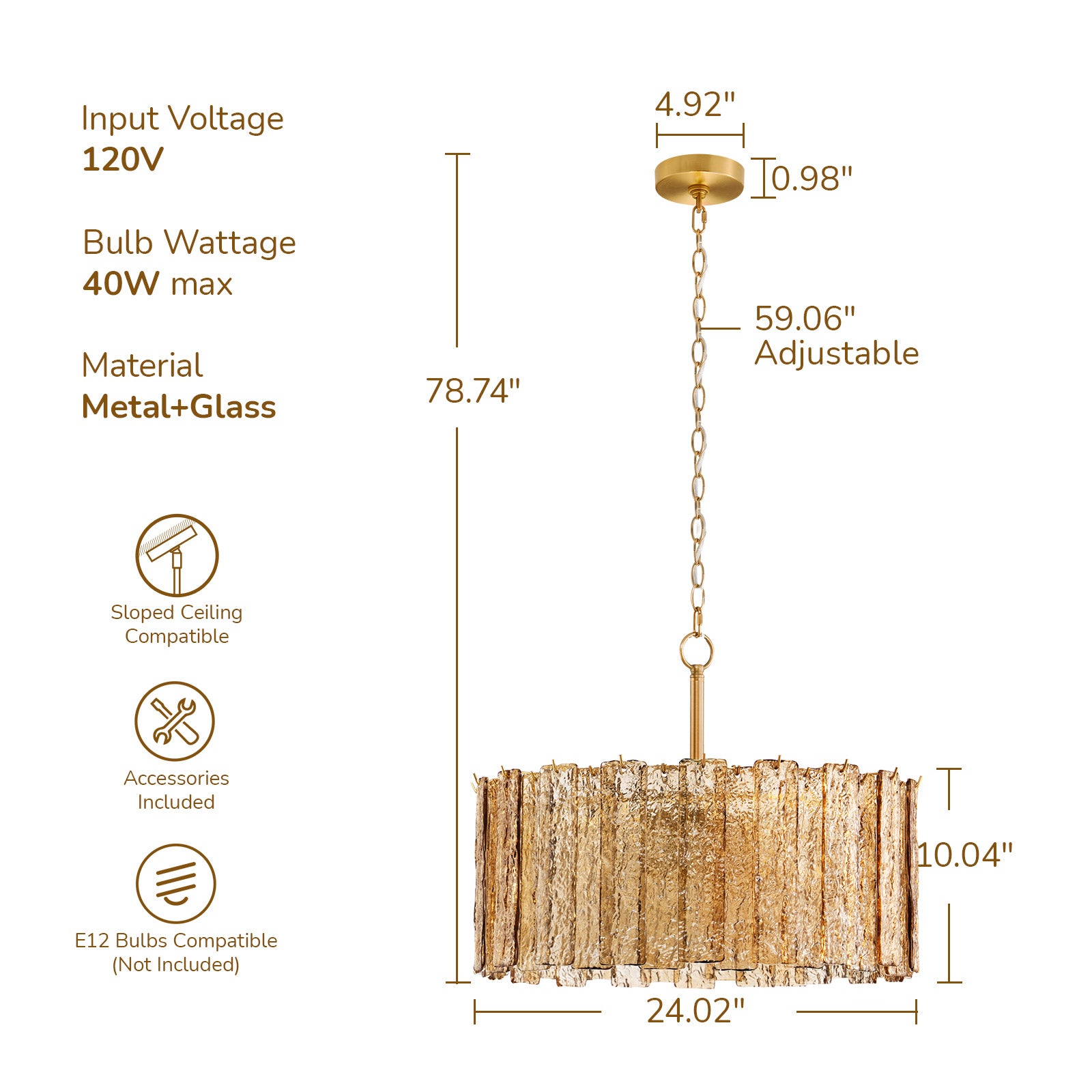 8-Light Cognac-Colored Round Chandelier (24")