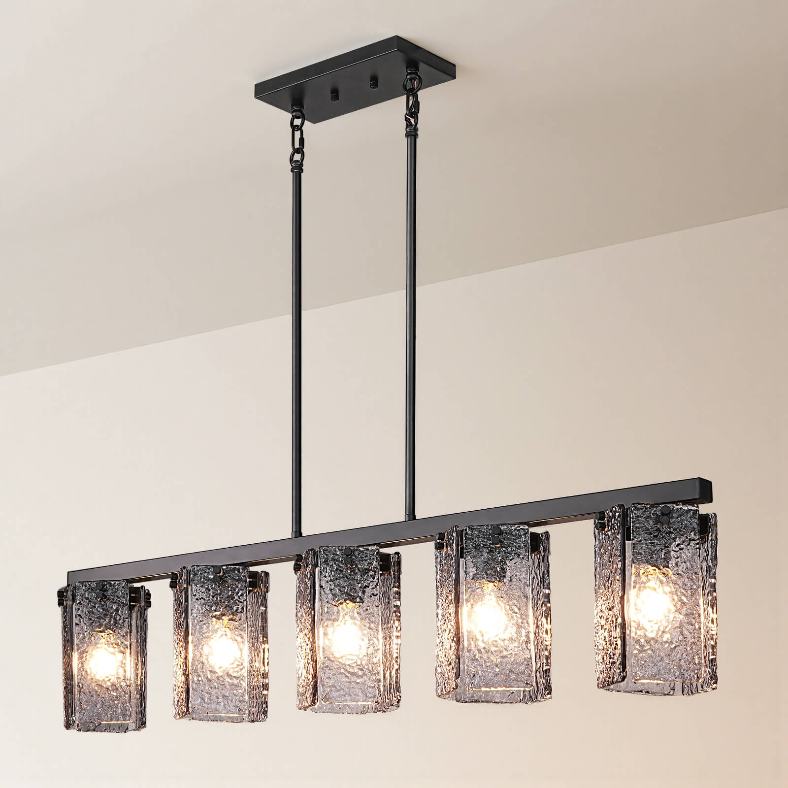 5-Light Modern Handcrafted Glass Linear Chandelier