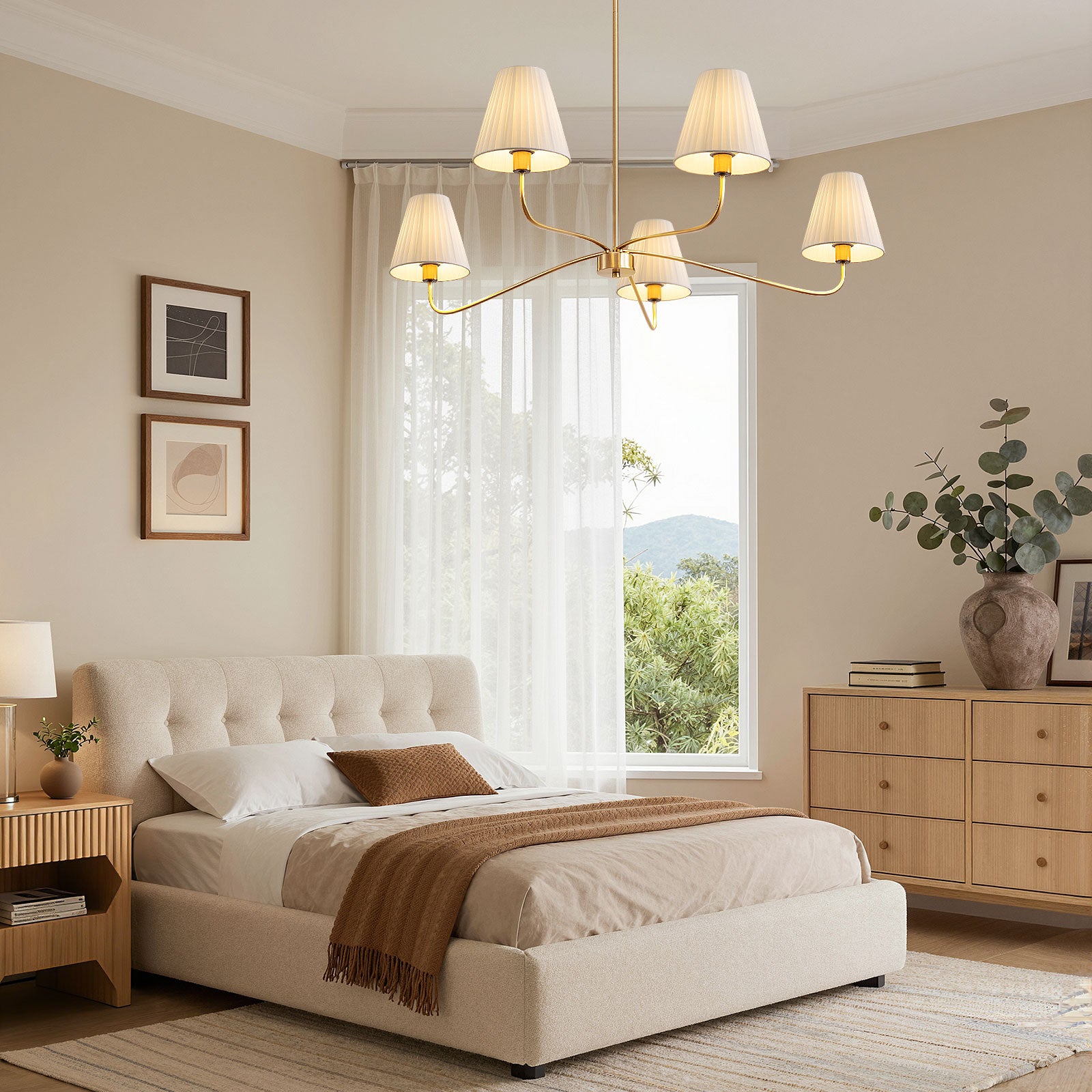 5-Light Chandelier with Folded Fabric Shades (47")