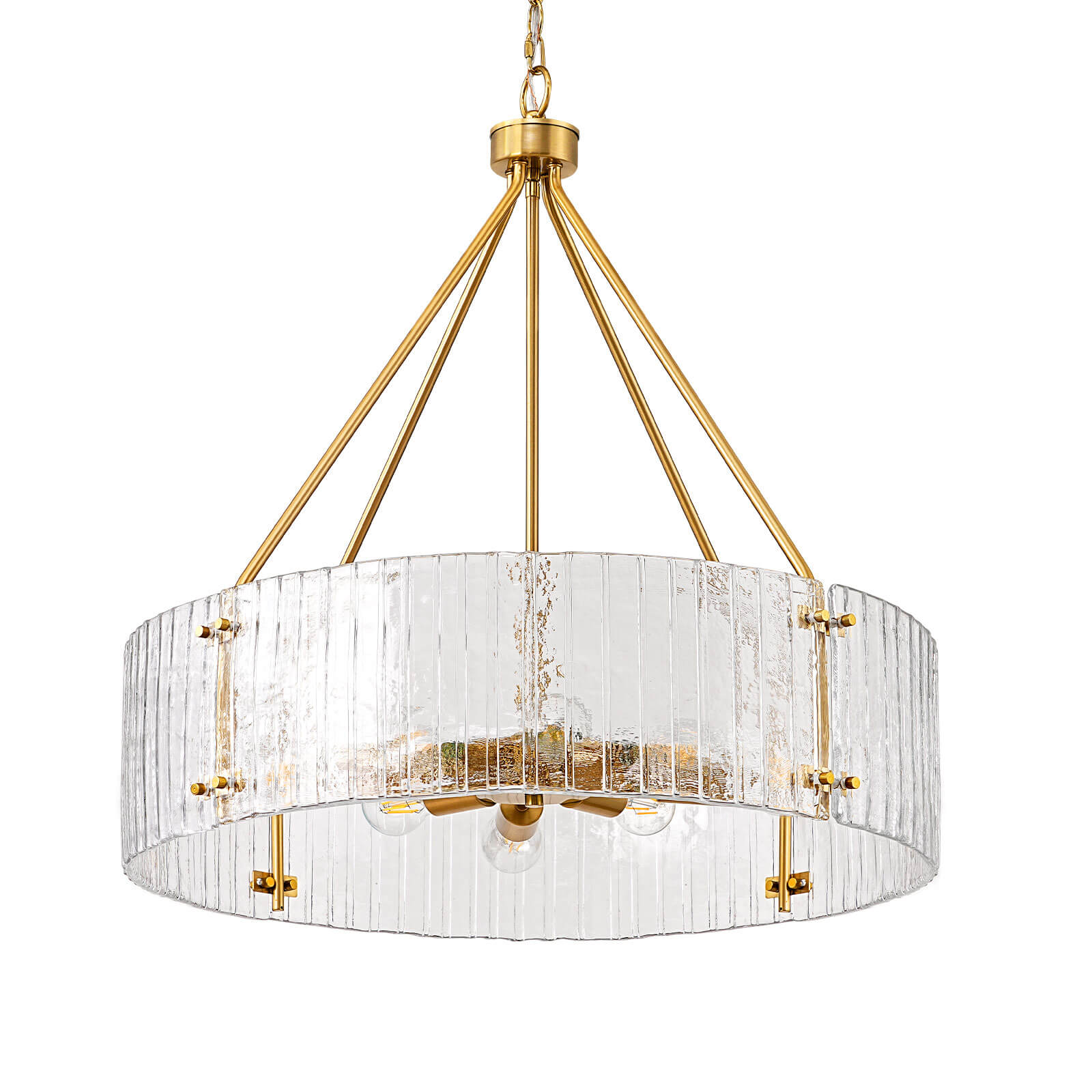 8-Light Clear Ribbed Glass Round Chandelier (30")
