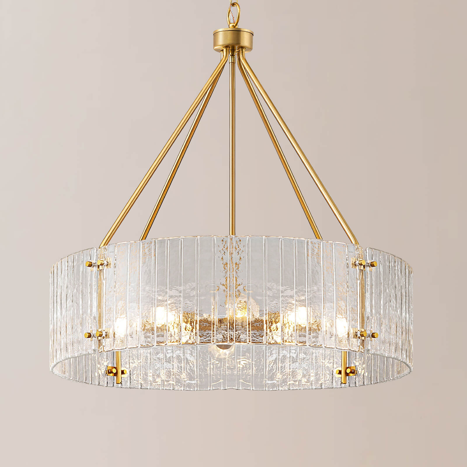 8-Light Clear Ribbed Glass Round Chandelier (30")