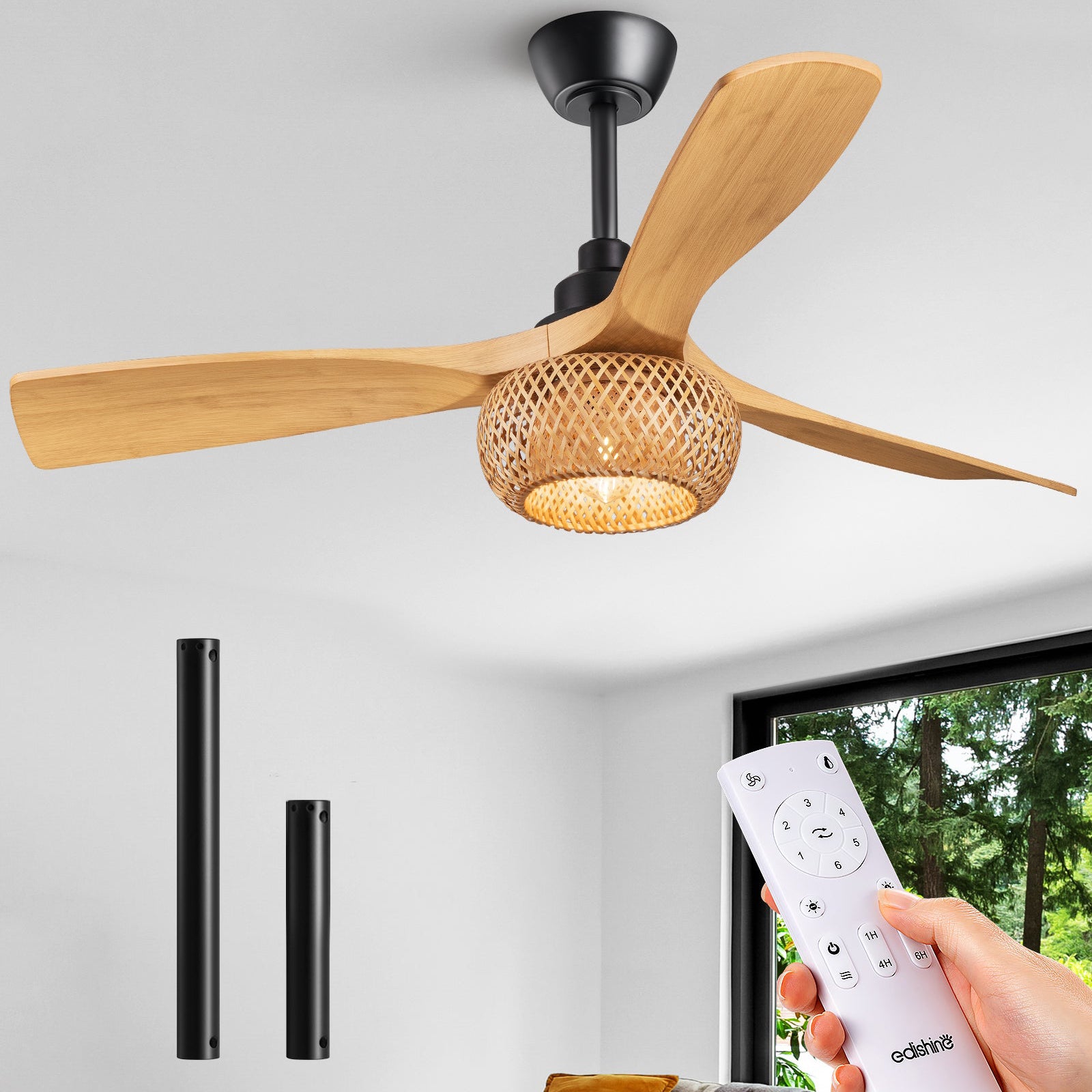 EDISHINE 52“ Boho Ceiling Fans with Lights-HCFF01A