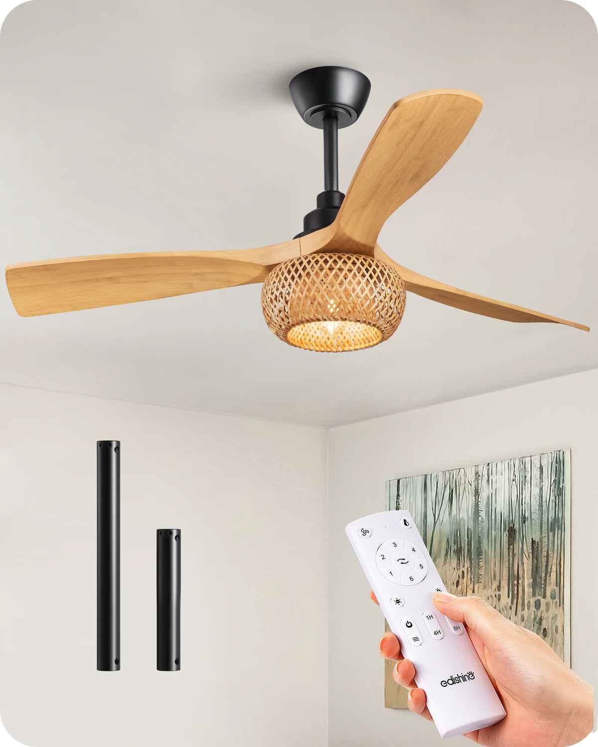 EDISHINE 52“ Boho Ceiling Fans with Lights-HCFF01A