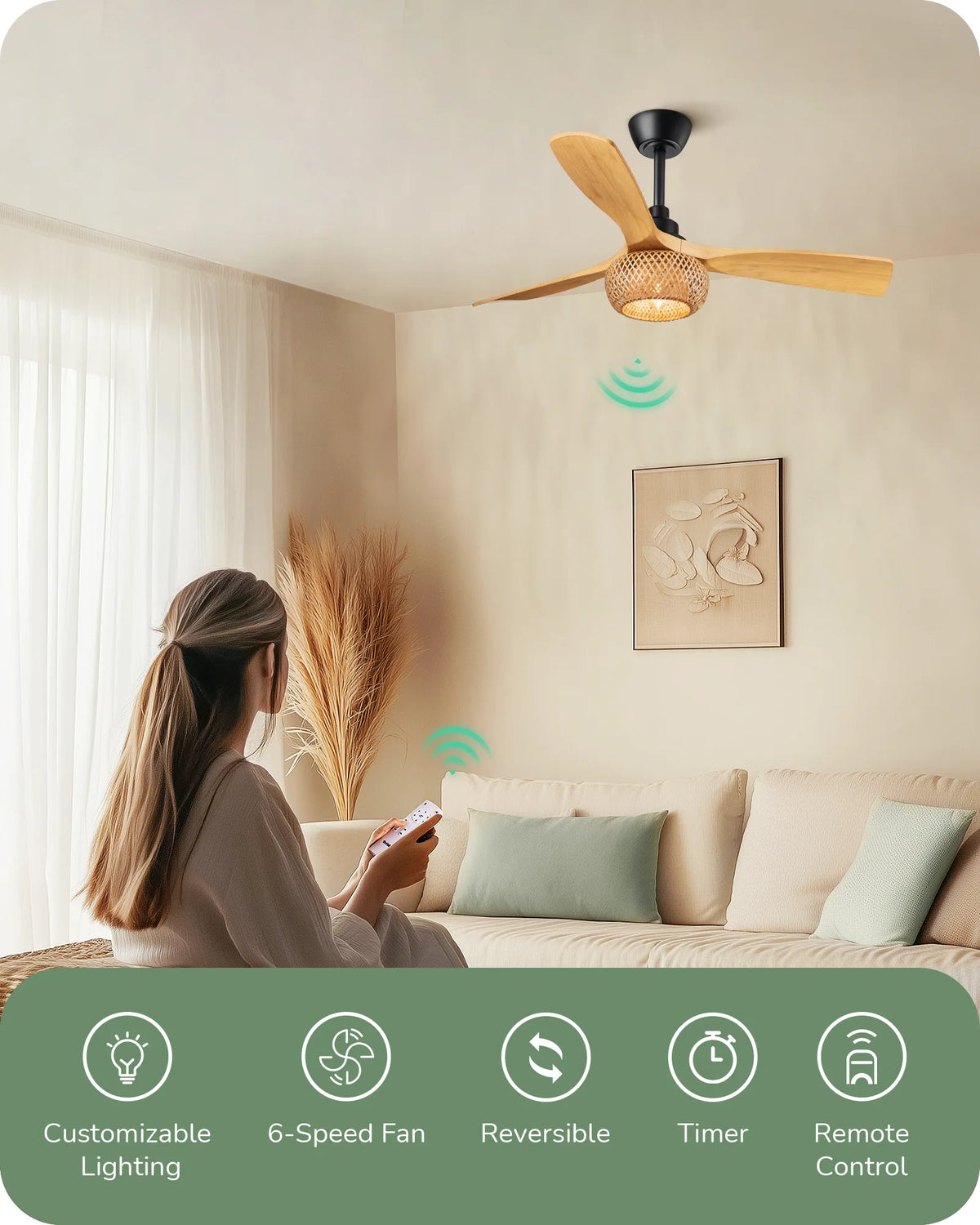 EDISHINE 52“ Boho Ceiling Fans with Lights-HCFF01A