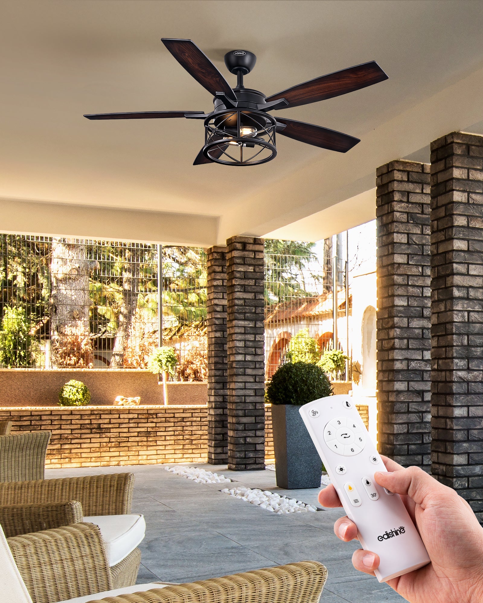 EDISHINE 52 Inch Ceiling Fan with Light and Remote-HCFR01A