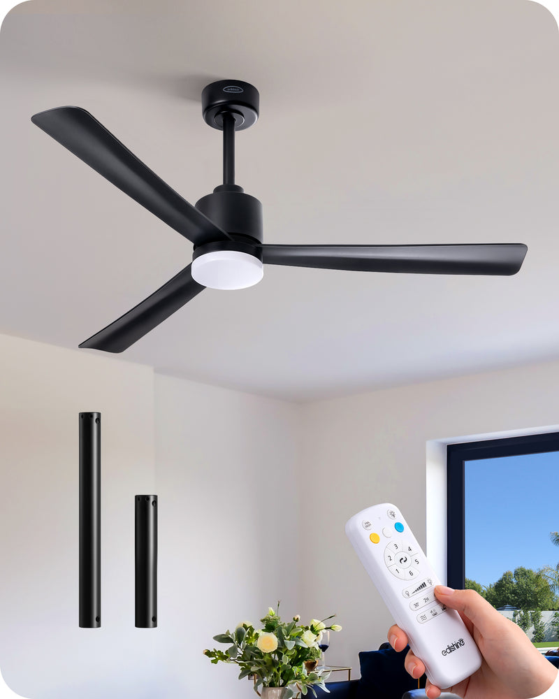 EDISHINE 52" Modern Black Ceiling Fans with Lights-HCFM03A