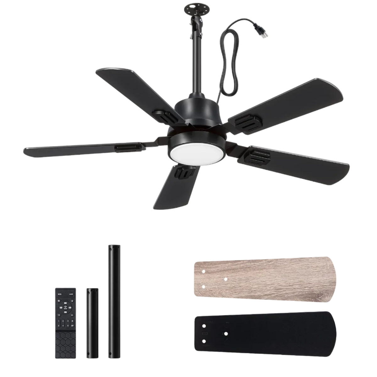 42" Outdoor Ceiling Fan with Light, IP66 Waterproof Gazebo Hanging Fan, Black