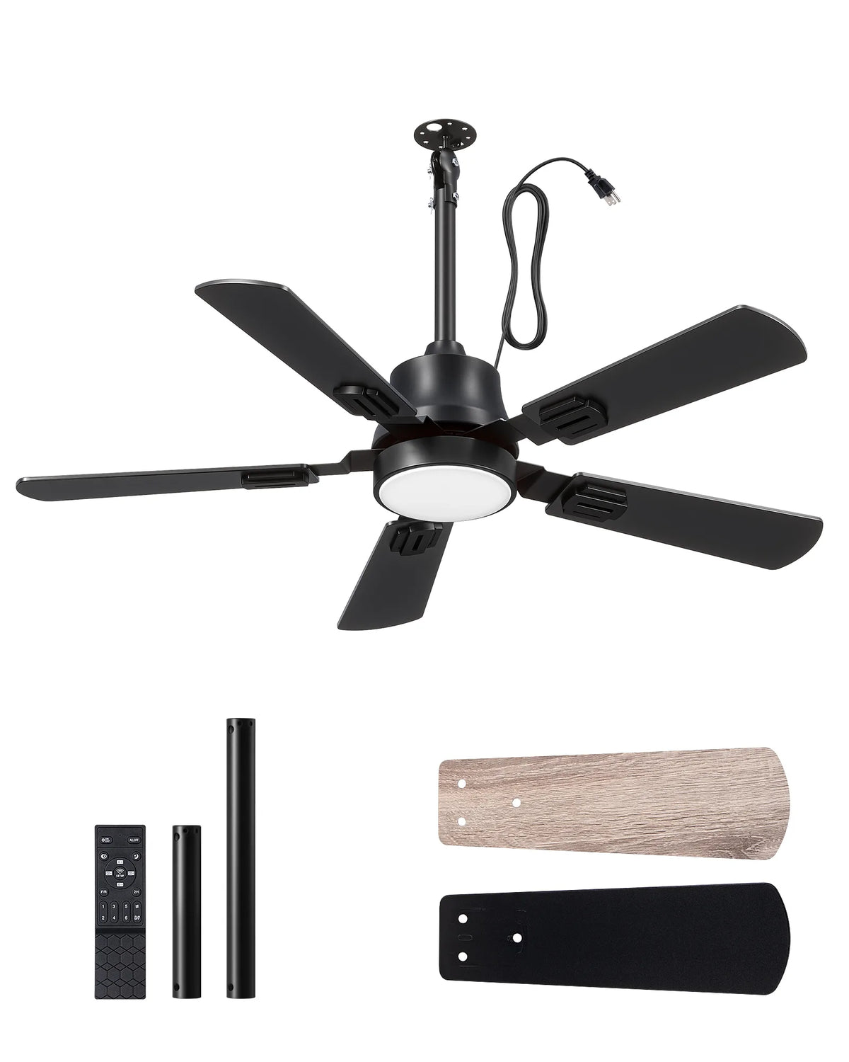42" Outdoor Ceiling Fan with Light, IP66 Waterproof Gazebo Hanging Fan, Black