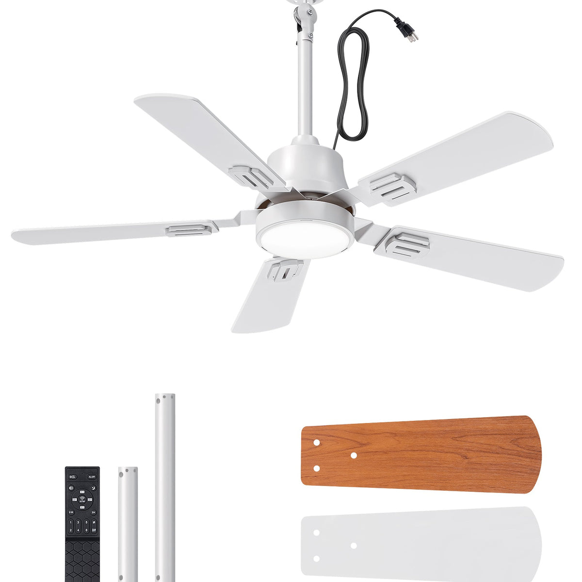 42" Outdoor Ceiling Fan with Light, IP66 Waterproof Gazebo Hanging Fan, White