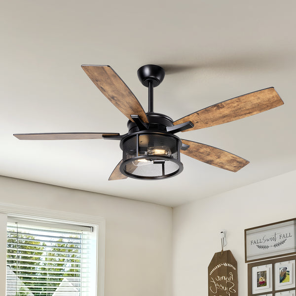 EDISHINE 52" Farmhouse Ceiling Fans with Lights and Remote, 10%-100% Dimmable, 5 Wooden Blades Lighting & Ceiling Fans with Timer, 6 Speeds Reversible DC Motor for Living Room Bedroom Patio Porch
