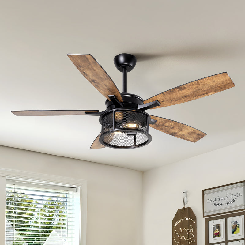 EDISHINE 52" Farmhouse Ceiling Fans with Lights and Remote, 10%-100% Dimmable, 5 Wooden Blades Lighting & Ceiling Fans with Timer, 6 Speeds Reversible DC Motor for Living Room Bedroom Patio Porch  - HCFR01B