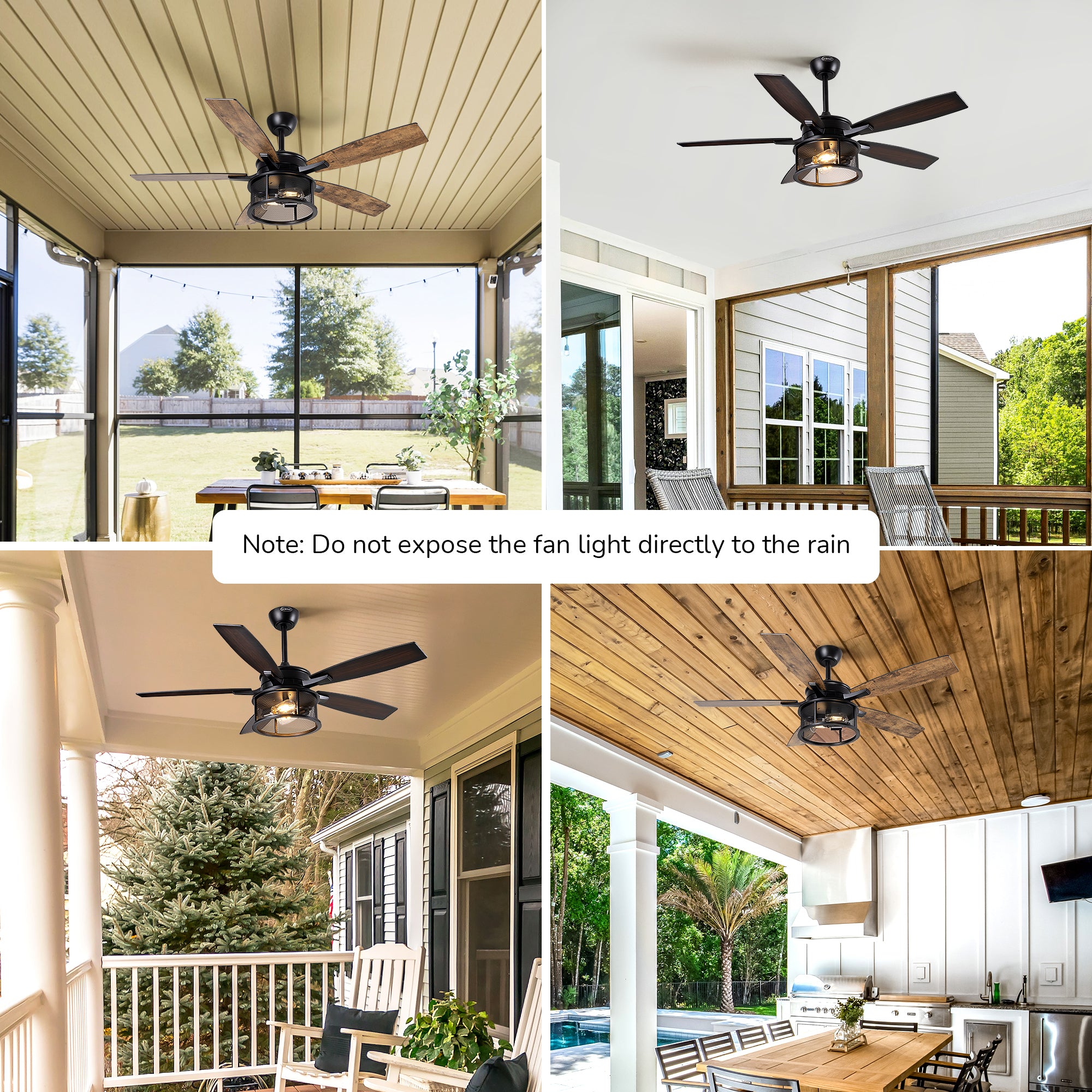 EDISHINE 52" Farmhouse Ceiling Fans with Lights and Remote, 10%-100% Dimmable, 5 Wooden Blades Lighting & Ceiling Fans with Timer, 6 Speeds Reversible DC Motor for Living Room Bedroom Patio Porch  - HCFR01B