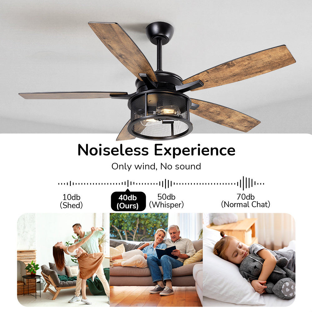 EDISHINE 52" Farmhouse Ceiling Fans with Lights and Remote, 10%-100% Dimmable, 5 Wooden Blades Lighting & Ceiling Fans with Timer, 6 Speeds Reversible DC Motor for Living Room Bedroom Patio Porch  - HCFR01B