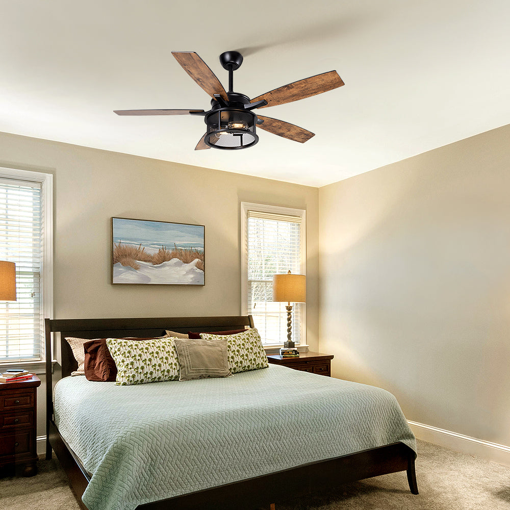 EDISHINE 52" Farmhouse Ceiling Fans with Lights and Remote, 10%-100% Dimmable, 5 Wooden Blades Lighting & Ceiling Fans with Timer, 6 Speeds Reversible DC Motor for Living Room Bedroom Patio Porch  - HCFR01B