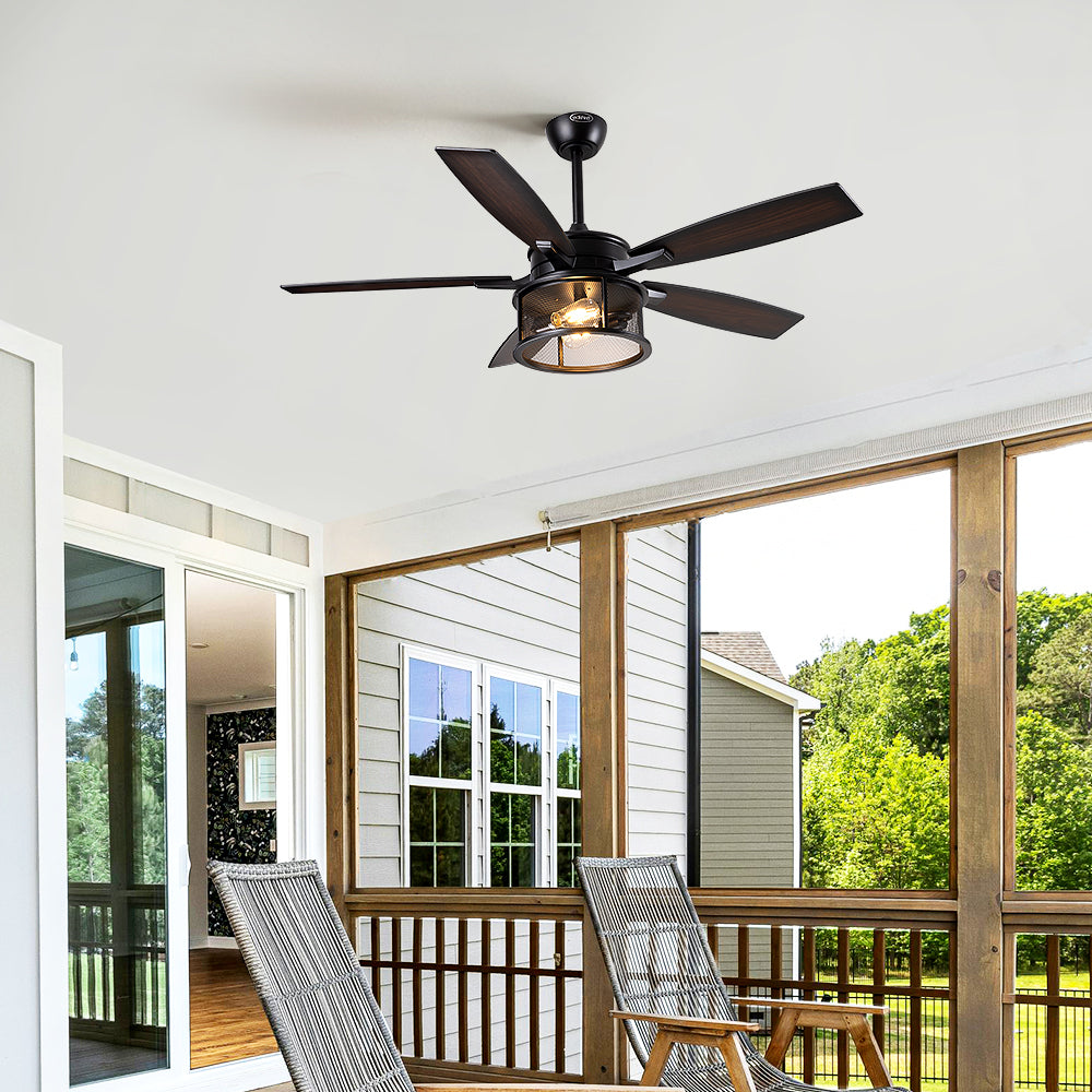 EDISHINE 52" Farmhouse Ceiling Fans with Lights and Remote, 10%-100% Dimmable, 5 Wooden Blades Lighting & Ceiling Fans with Timer, 6 Speeds Reversible DC Motor for Living Room Bedroom Patio Porch  - HCFR01B