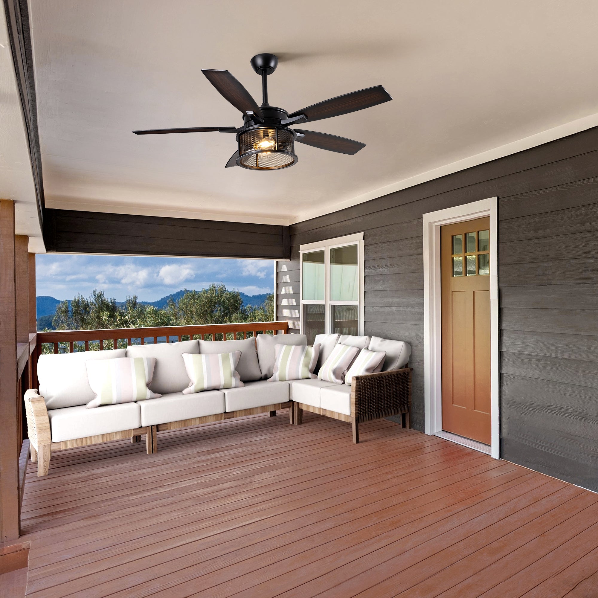 EDISHINE 52" Farmhouse Ceiling Fans with Lights and Remote, 10%-100% Dimmable, 5 Wooden Blades Lighting & Ceiling Fans with Timer, 6 Speeds Reversible DC Motor for Living Room Bedroom Patio Porch  - HCFR01B