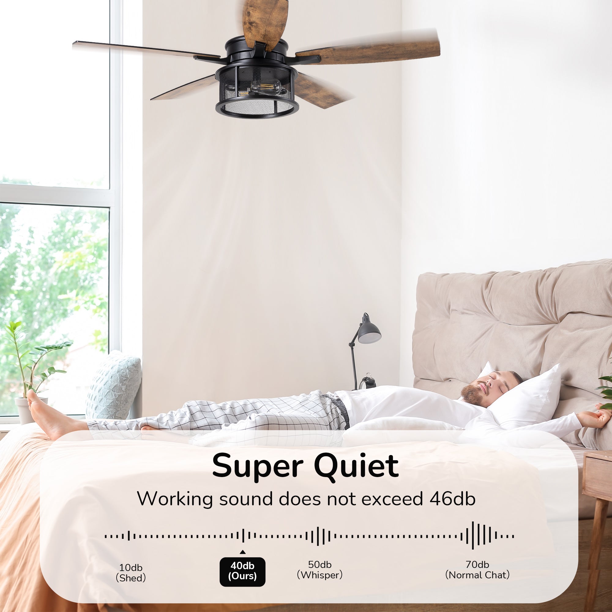 EDISHINE 52" Farmhouse Ceiling Fans with Lights and Remote, 10%-100% Dimmable, 5 Wooden Blades Lighting & Ceiling Fans with Timer, 6 Speeds Reversible DC Motor for Living Room Bedroom Patio Porch  - HCFR01B