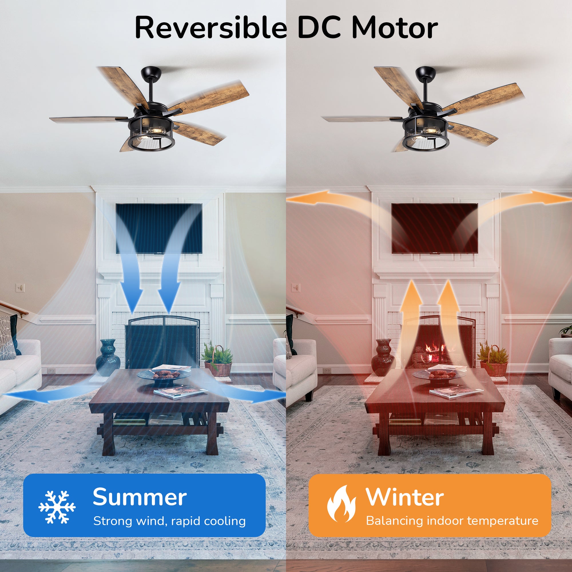 EDISHINE 52" Farmhouse Ceiling Fans with Lights and Remote, 10%-100% Dimmable, 5 Wooden Blades Lighting & Ceiling Fans with Timer, 6 Speeds Reversible DC Motor for Living Room Bedroom Patio Porch  - HCFR01B