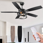 EDISHINE 52" Black Farmhouse Ceiling Fans With Lights and Remote - HCFR01E
