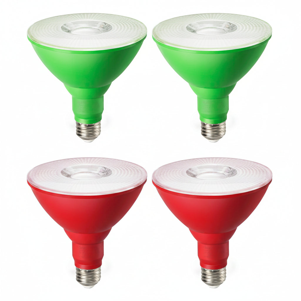 EDISHINE 4 Pack LED Par38 Red Green Outdoor Christmas Flood Light Bulbs, 18W Equivalent 120W, Dimmable, E26 Base LED Par38 Green Red Light Bulb for Decor, Holiday Lighting - HDCP38M