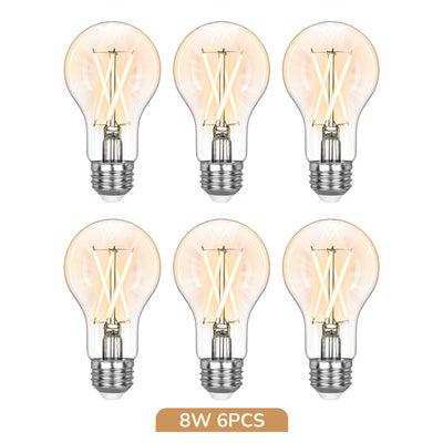   
                    6 Pack Vintage A19 Dimmable LED Edison Bulbs, 2700K & 4000K
                  